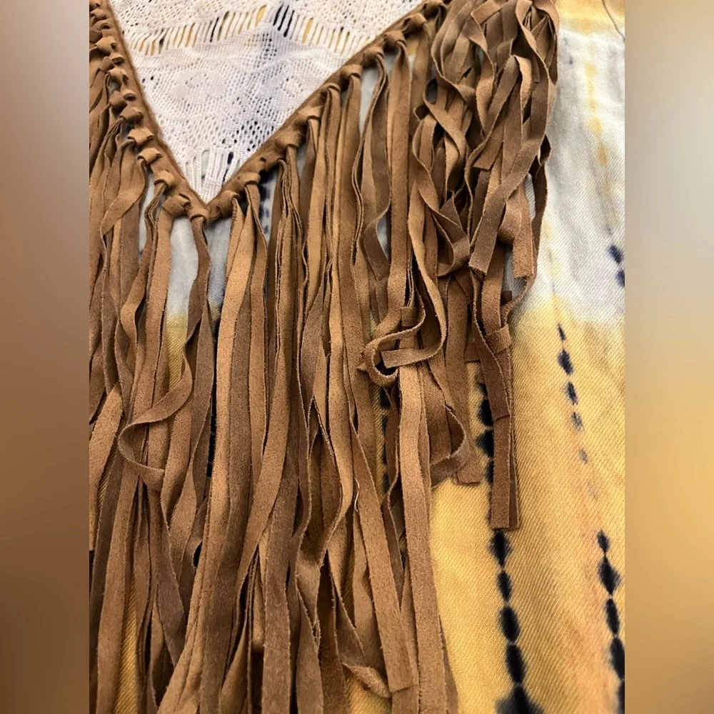 Judith March Boho Kimono Fringe Lace Tie Dye Festival Small